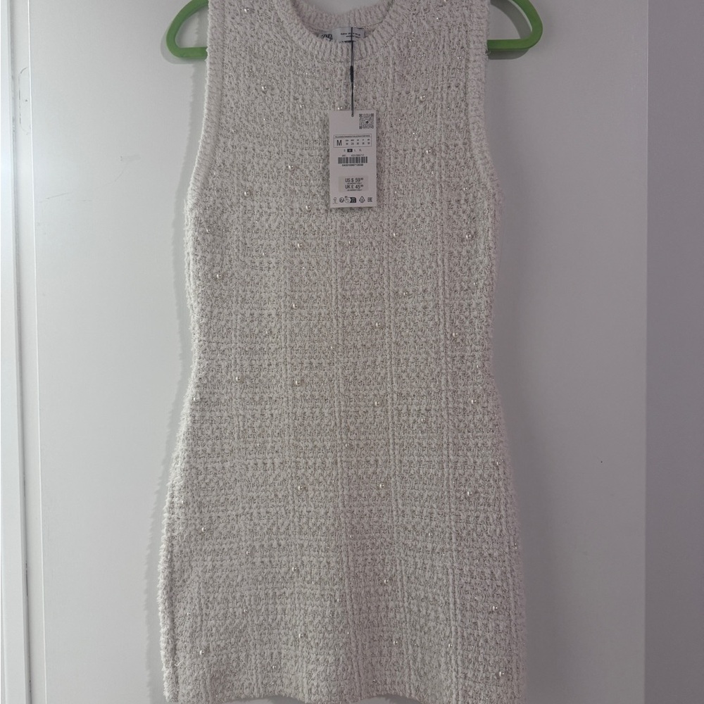 Zara Cream Textured Mini Dress